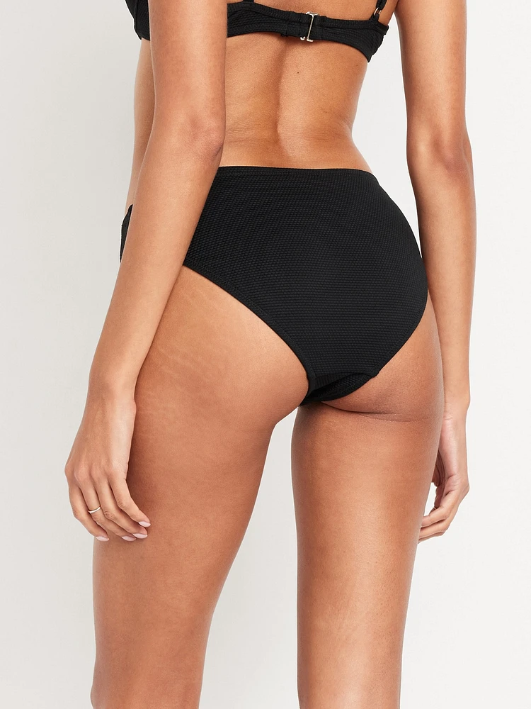 Mid-Rise Textured Bikini Swim Bottoms