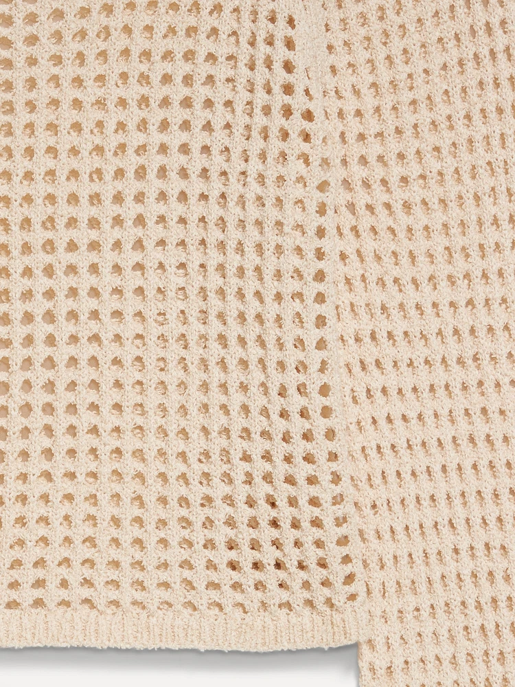 Open-Stitch Cropped Bouclé Sweater