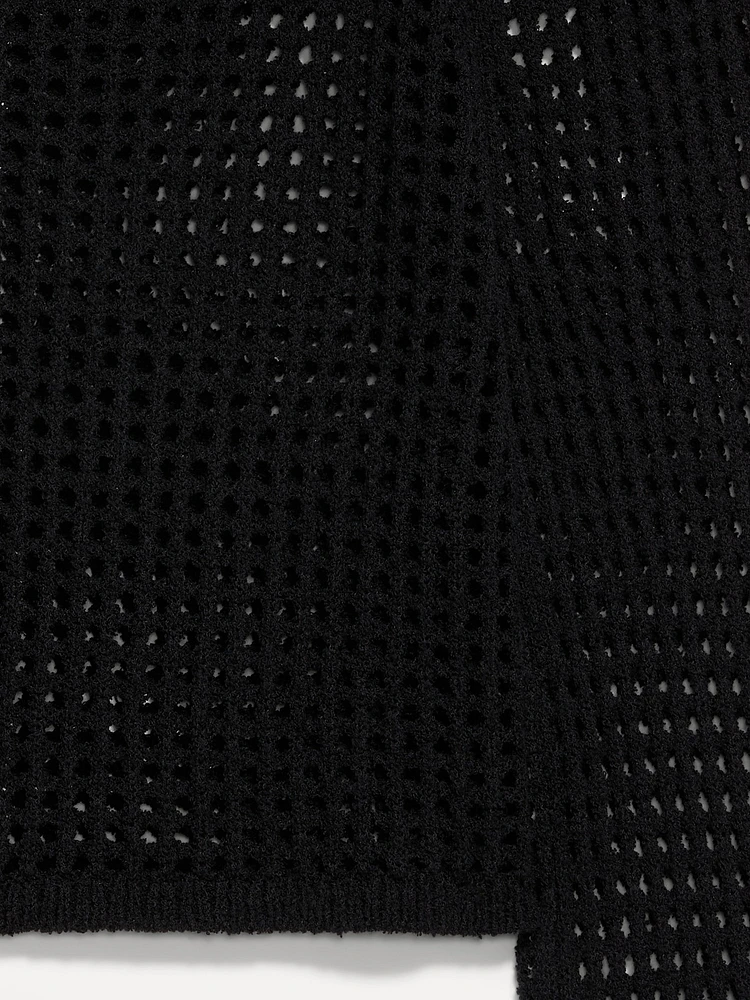 Open-Stitch Cropped Bouclé Sweater