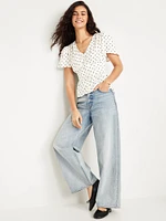 V-Neck Button-Down Crepe Top