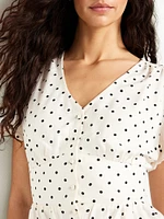 V-Neck Button-Down Crepe Top