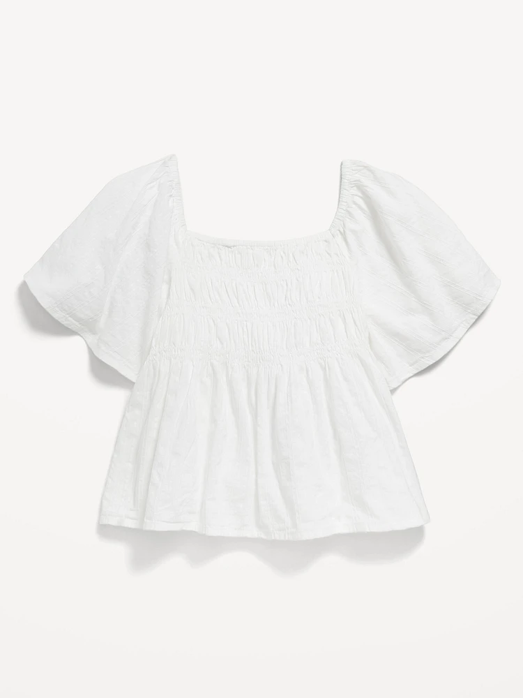 Flutter-Sleeve Smocked Top for Girls