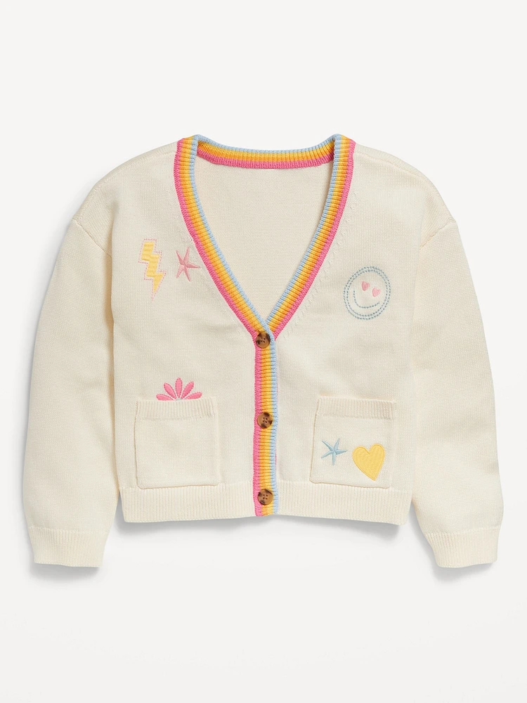 Embroidered Button-Front Cardigan Sweater for Girls