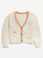 Embroidered Button-Front Cardigan Sweater for Girls