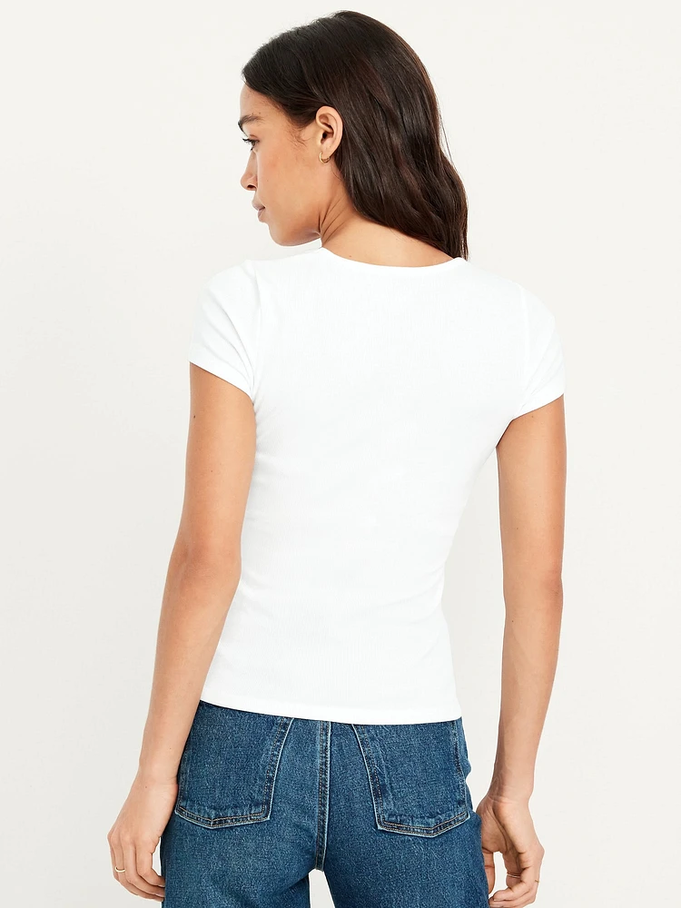 Ribbed Square-Neck T-Shirt