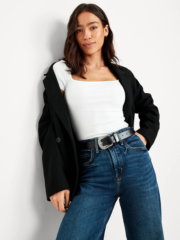 Ribbed Square-Neck T-Shirt