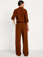 High-Waisted Linen-Blend Wide-Leg Pants