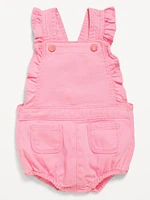 Ruffle-Trim Twill Pocket Shortalls for Baby