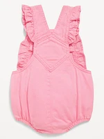 Ruffle-Trim Twill Pocket Shortalls for Baby