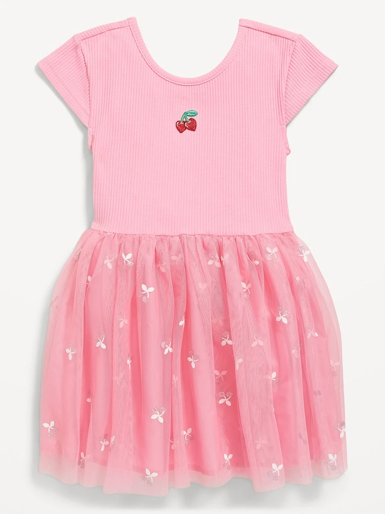 Short-Sleeve Fit and Flare Tutu Dress for Toddler Girls