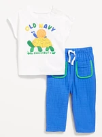 Short-Sleeve Graphic T-Shirt and Pants Set for Baby