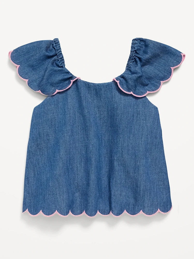 Short-Sleeve Chambray Scallop-Trim Top for Toddler Girls