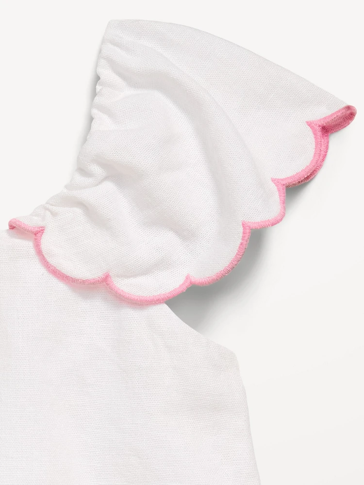 Short-Sleeve Linen-Blend Scallop-Trim Top for Toddler Girls