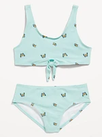 Printed Tie-Knot Bikini Swim Set for Girls