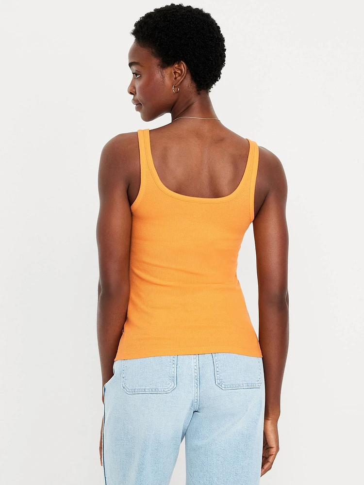 First-Layer Ribbed Scoop-Neck Tank Top