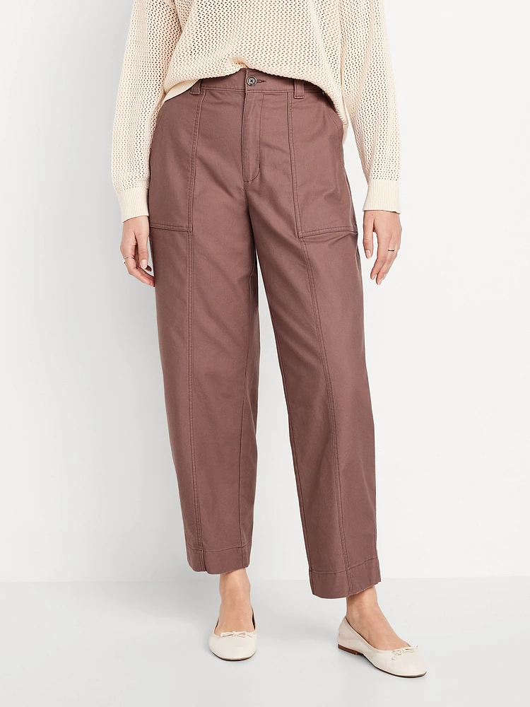 High-Waisted Canvas Barrel Ankle Pants