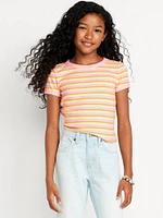 Fitted Short-Sleeve Ribbed T-Shirt for Girls