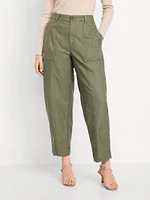 High-Waisted Canvas Barrel Ankle Pants