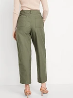 High-Waisted Canvas Barrel Ankle Pants