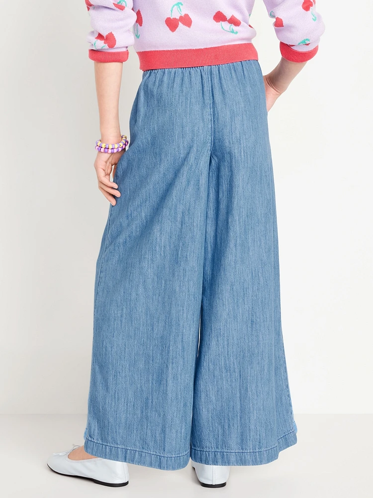 High-Waisted Chambray Wide-Leg Pants for Girls