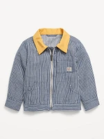 Loose Collared Zip-Front Utility Jacket for Toddler Boys