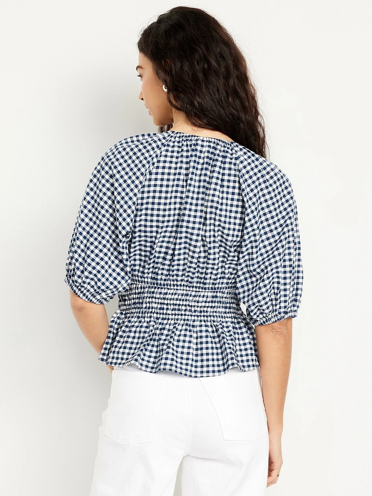 Smocked Gingham Top