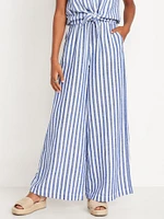 Printed High-Waisted Linen-Blend Wide-Leg Pants for Girls