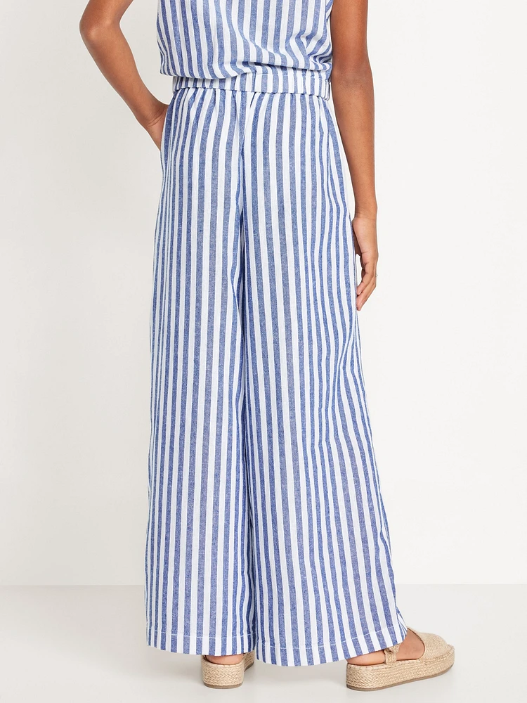 Printed High-Waisted Linen-Blend Wide-Leg Pants for Girls