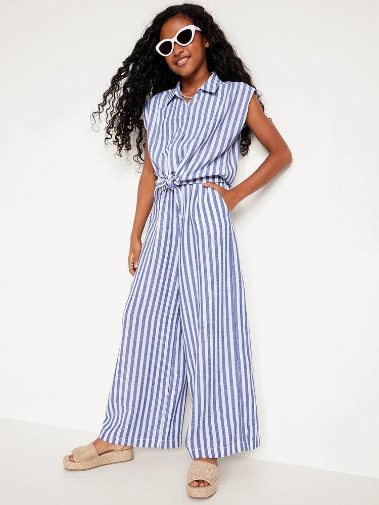 Printed High-Waisted Linen-Blend Wide-Leg Pants for Girls