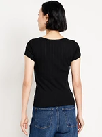 Lace-Trim Ribbed T-Shirt