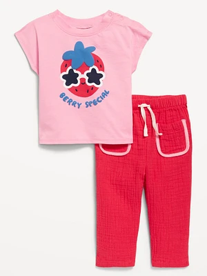Short-Sleeve Graphic T-Shirt and Pants Set for Baby