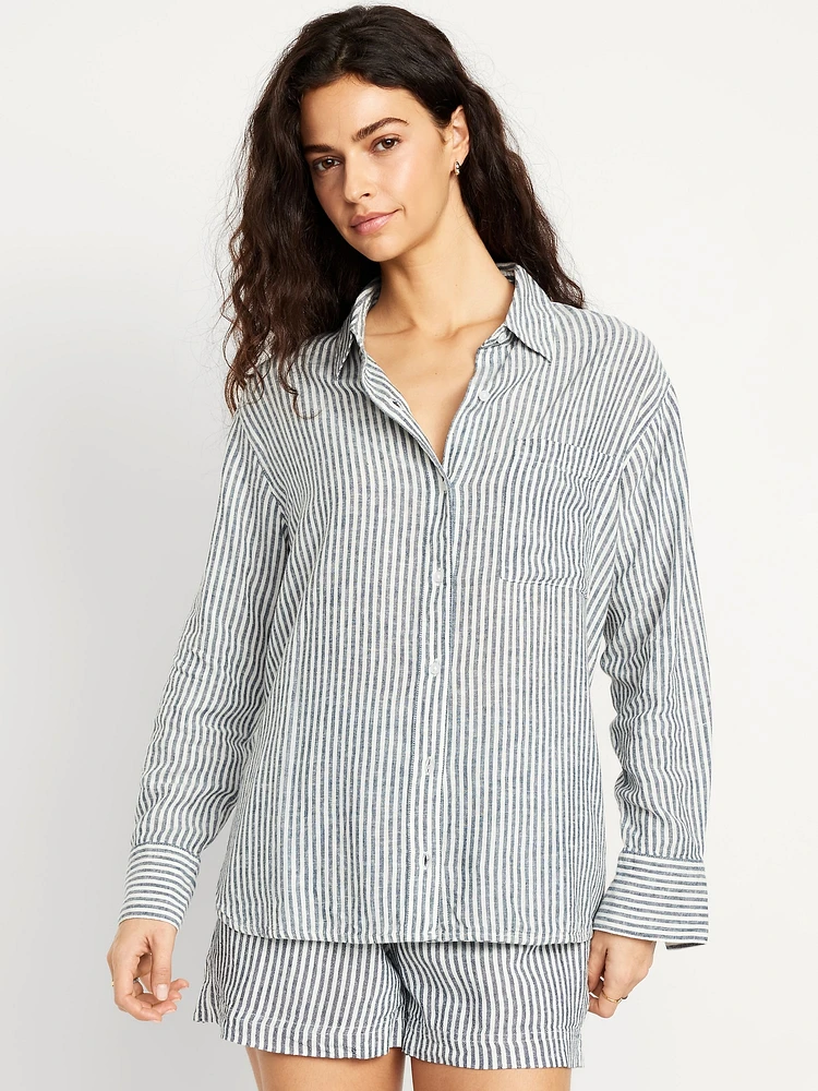 Linen-Blend Button-Down Shirt