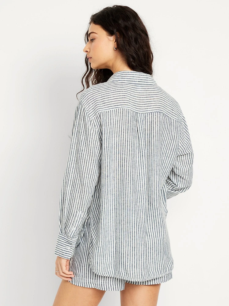 Linen-Blend Button-Down Shirt