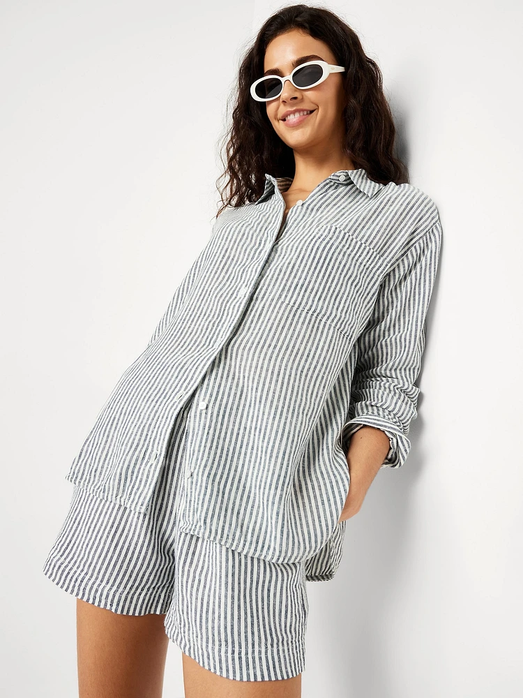 Linen-Blend Button-Down Shirt