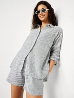 Linen-Blend Button-Down Shirt