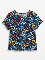 Printed Short-Sleeve Lettuce-Edge T-Shirt for Toddler Girls