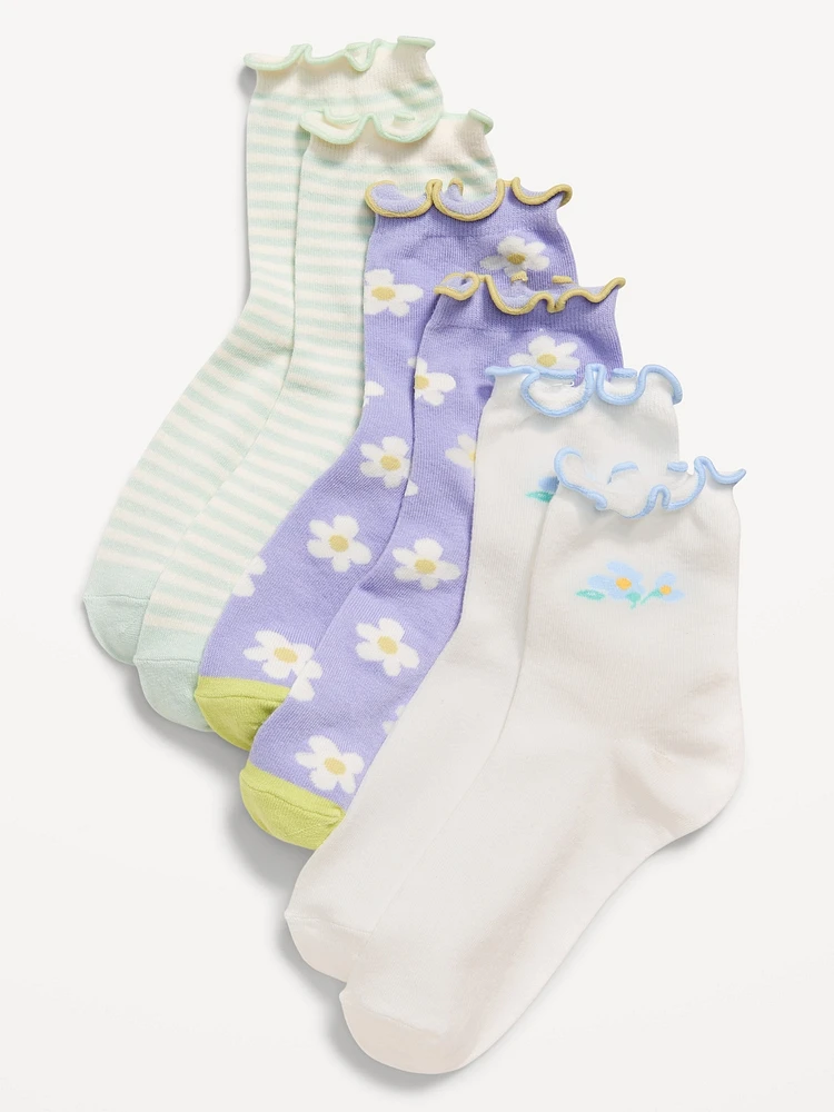 Ruffle-Cuff Quarter-Crew Socks 3-Pack for Girls