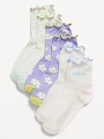 Ruffle-Cuff Quarter-Crew Socks 3-Pack for Girls