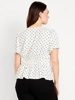 V-Neck Button-Down Crepe Top