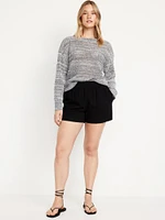 High-Waisted Linen-Blend Shorts