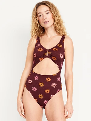 Textured One-Piece Cut-Out Swimsuit