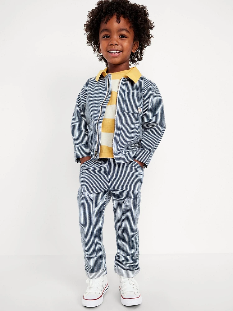 Loose Collared Zip-Front Utility Jacket for Toddler Boys