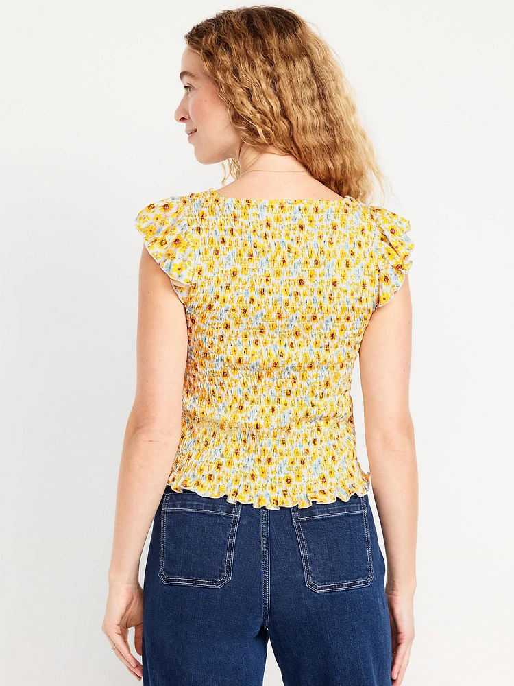 Flutter-Sleeve Smocked Top