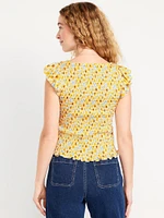 Flutter-Sleeve Smocked Top