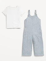 Short-Sleeve Ribbed T-Shirt and Jumpsuit Set for Toddler Girls