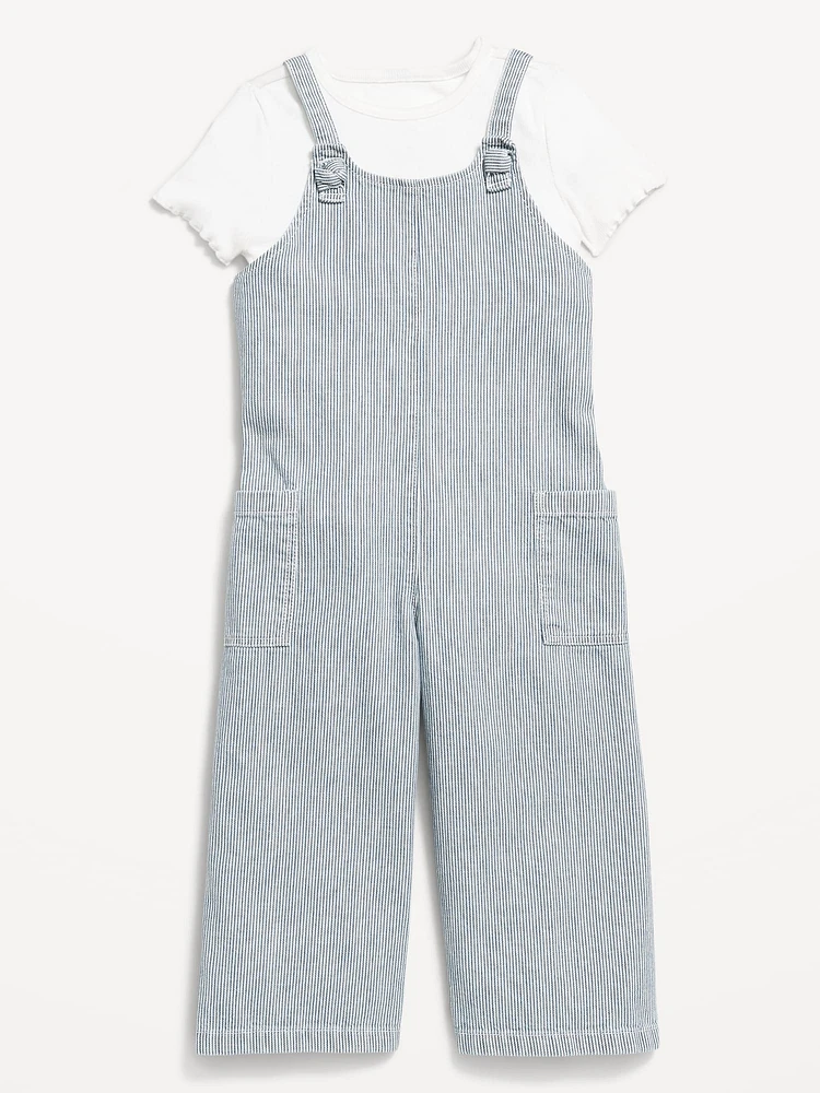 Short-Sleeve Ribbed T-Shirt and Jumpsuit Set for Toddler Girls