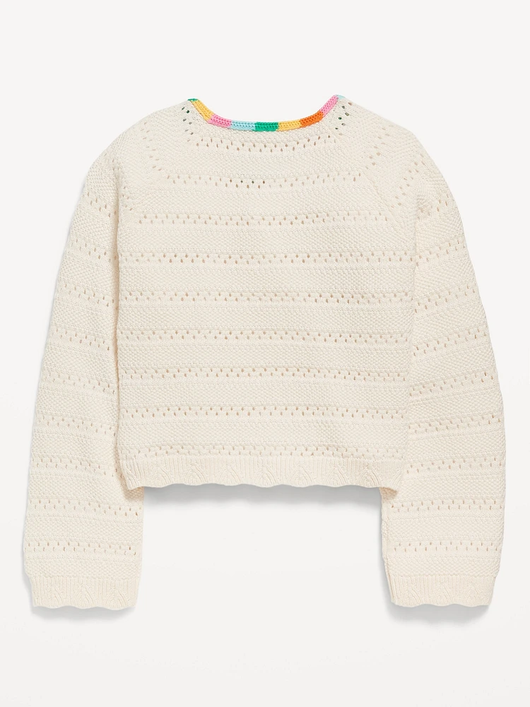 Long-Sleeve Crochet Sweater-Knit Top for Girls