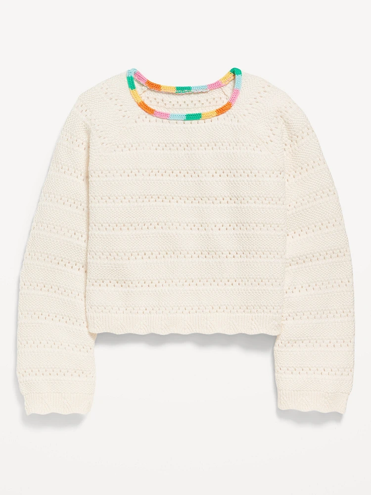 Long-Sleeve Crochet Sweater-Knit Top for Girls