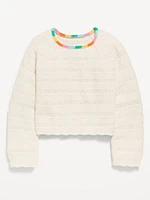 Long-Sleeve Crochet Sweater-Knit Top for Girls