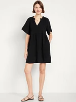 Split-Neck Mini Swing Dress